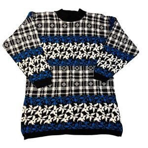 Vintage‎ American Pride Novelty Knit Sweater Dress Geometric Pattern Medium